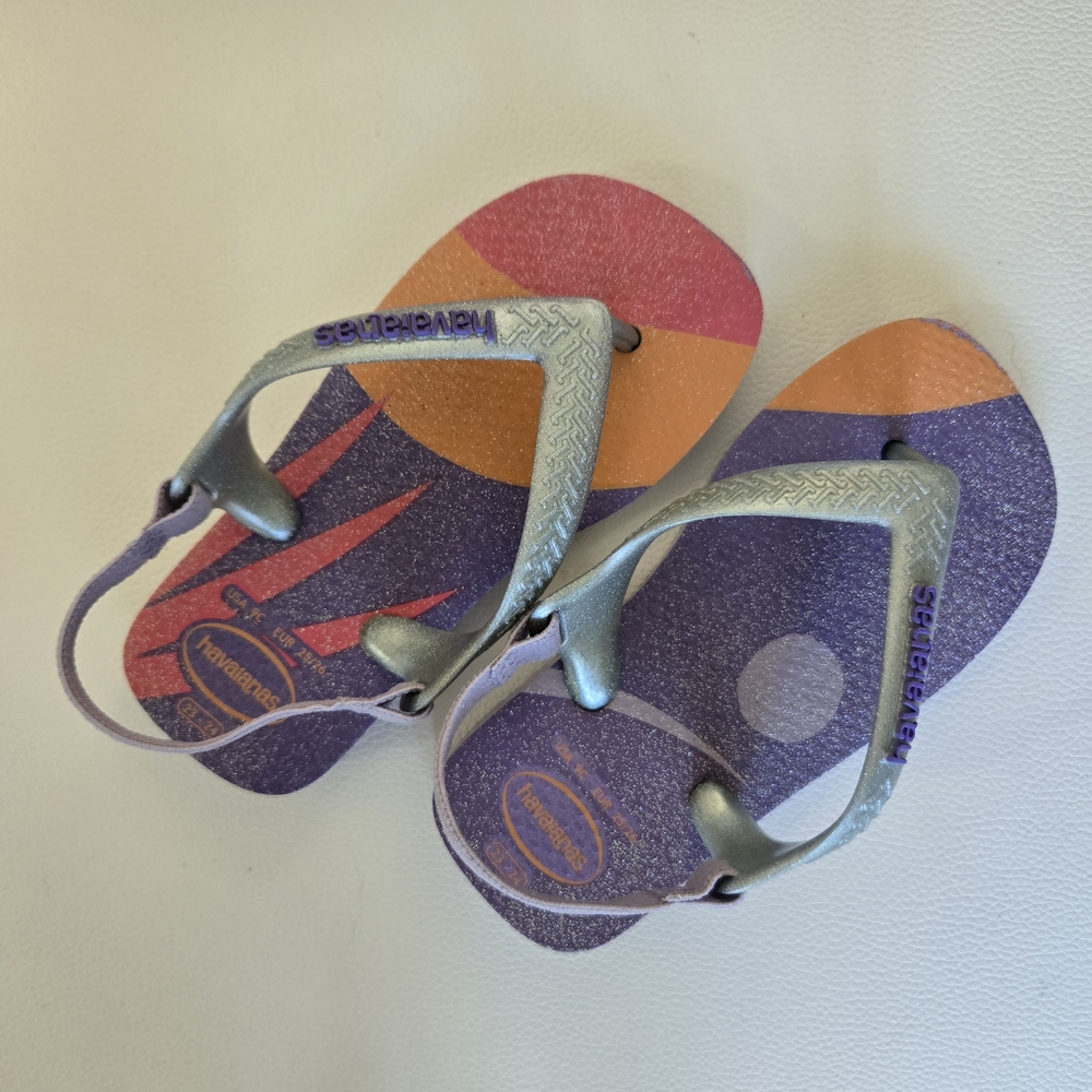 Toddler Havaianas Purple and Pink Flip Flops with Silver Straps.